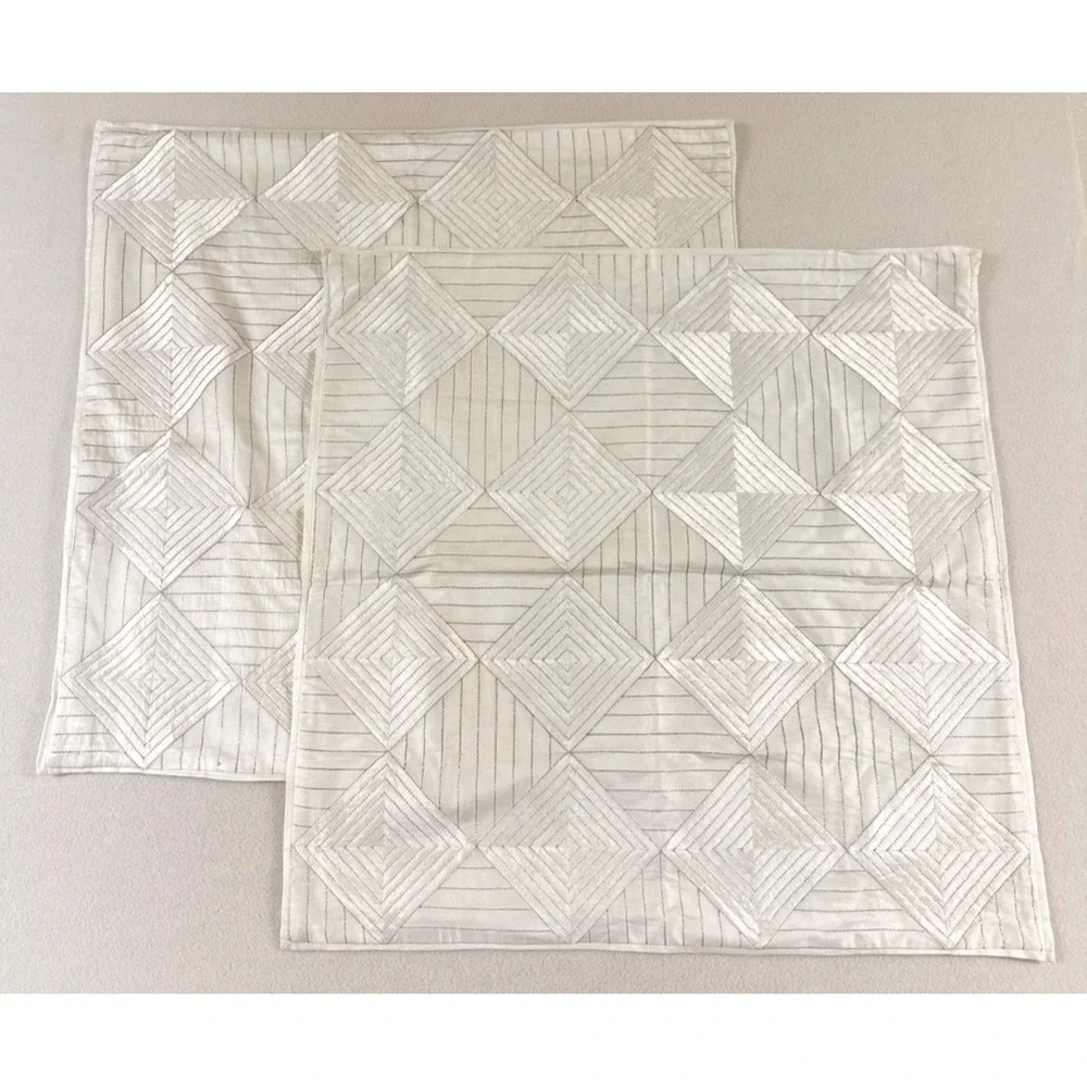 Hotel Collection Euro Shams Finest Bed Linen Embroidered Silver Cotton Silk READ